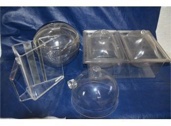 (#114) Lot Of 6 Vintage Acrylic Ice Bucket, Serving Pieces And Pitcher