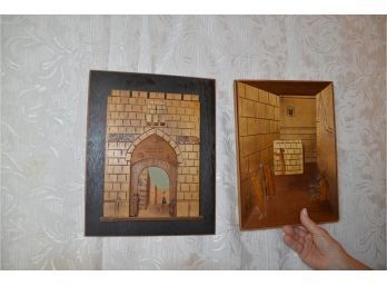 (#69) Vintage Folk Art Judaica Jerusalem 3-D Wall Art Picture Wood Israel Hanging Temple Entrance