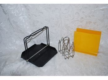 (#197) 3 Items: 2 Napkins Holders -1 Yellow Lucite Other Metal  And Salt & Pepper Holder