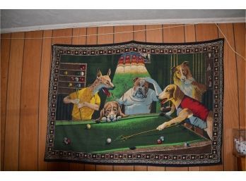 (#3) Vintage Billiard Dogs Playing Pool Table Tapestry 100 Percent Cotton Fabric Wall Hanging 57x40