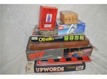 (#144) Vintage Games: Mouse Trap, Othello, Upwords, Lego Count Down Corner, Chess Wood Box
