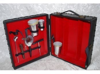 (#201) Vintage Portable Travel Bar/ And Cocktail In Hard Case With Keys Missing Pieces