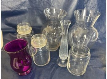 (#111) Assorted Glass Vases And Jars