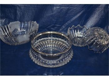 (#103) Vintage Crystal Glass Trinket 3 Bowls 7x5
