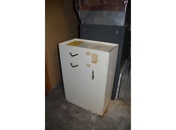 (#18) Vintage Metal Bathroom / Laundry Room Hamper With Storage Cabinet (rust On Bottom)