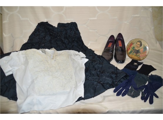 (#191) Vintage Beaded Skirt, Blouse, Patent Leather Shoes, Gloves, 25th Anniversary 1905