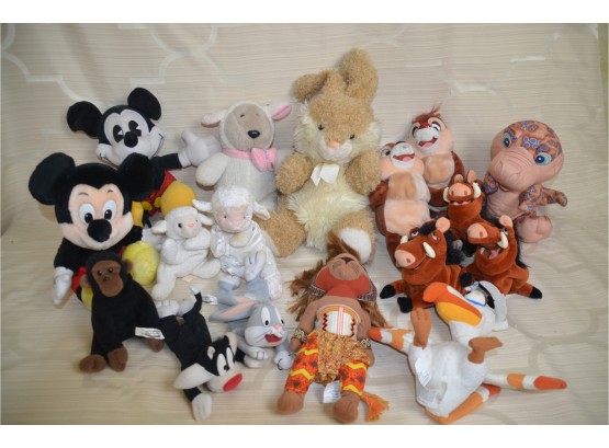 (#138) Assorted Stuffed Animals:  Mickey Mouse, Lion King, Bugs Bunny,