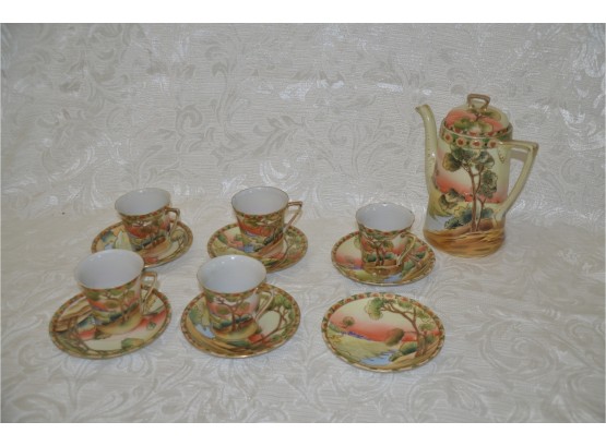 (#63) Nippon Tea Set (5 Cups, 6 Saucers) Tea Pot 9x8