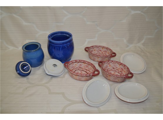 (#262) Ceramic Temp-tations Covered Mini Casserole, Blue Ceramic Crock