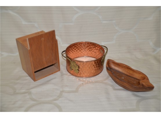(#276) Copper Bakery Ring, Wood Serving Nut Bowl, Wood Storage Box
