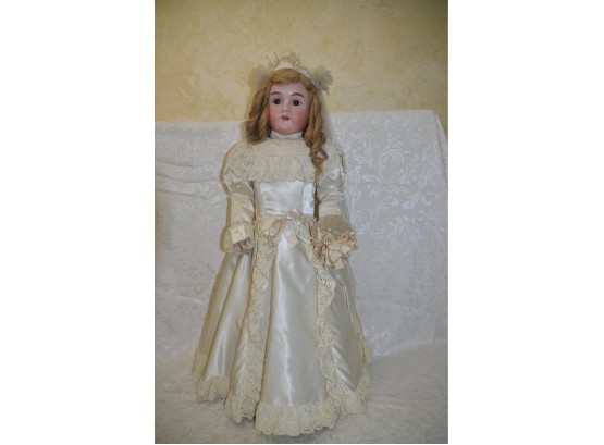 (#96) Antique Heinrich Handwork #7 Simon Halbig Bride Wedding Doll 32'H, Human Hair Wig, Needs Restrung