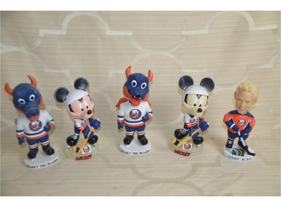 (#197) New York Islanders Bobbleheads: Mickey Mouse (2), Jason Blake, Spanky The Dragon (2)