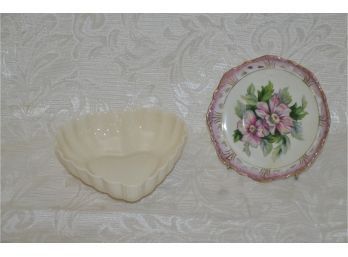 (#55) Vintage Belleek Heart Shape Bowl, Hand-plate Lifton 6' Plate