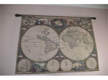 (#1) World Tapestry Wall Hanging Cotton With Rod