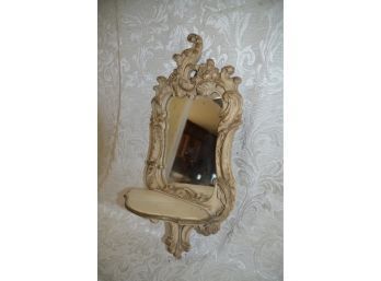 (#83) Vintage Syrocco Wood Syracuse Ornamental Co. Ornate Mirror With Shelf Cream And Gold 20'H