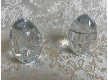 (#308) Sullivans Handmade 24 Pbo Poland Crystal Glass Egg Shape Clear Etched Detail 2.5x4 (2 Of Them)