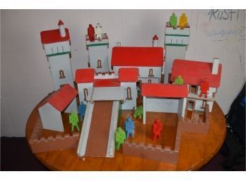(#8) Vintage Large Oversized Wooden Castle With Figurines Handmade By Father 65 Years Ago