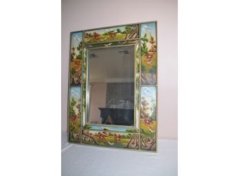 (#245) Beautiful Framed Mirror With Hand-Painted Horse Scene Boarder 29x23
