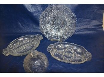 (#298) Glass Relish Dishes / Cake Plate / Candy  Nut  Cut Crystal Cover Dome