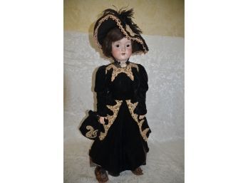 (#91) Antique Germany Armand Marseille #390 Bisque Head Doll 28'H Handmade Dress, Mohair Wig - Needs Re-strung