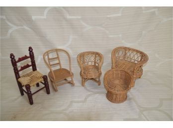 (#128) Wicker Doll Furniture Chair Set, Rocker