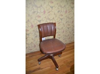 (#24) Antique Judge Chair Leather Office Desk Chair On Caster Wheels Adjustable Seat