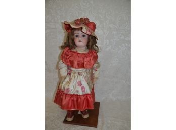 (#92) Antique Handwereck #109 Simon Halbig Red Dress Valentine Doll 24'H Bisque Socket Head Comp Body Mohair