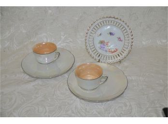 (#61) Vintage Germany Iridescent Luncheon Plate And Cup, Decorative Hand-Painted Plate 7'