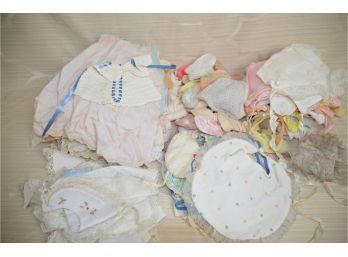(#120) Lot Of Assorted Vintage Doll / Baby Undergarments, Collars, Hats And Booties