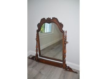 (#35) Antique / Vintage 1900's Burled Oak Wood French Provincial Dresser Swing Mirror
