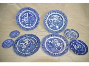 (#114) Vintage Assorted Blue And White England 10' Plates, Saucers 6.5' And 4.5' Japan