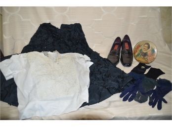 (#191) Vintage Beaded Skirt, Blouse, Patent Leather Shoes, Gloves, 25th Anniversary 1905