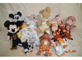 (#138) Assorted Stuffed Animals:  Mickey Mouse, Lion King, Bugs Bunny,