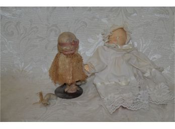 (#104) Antique Japan Bisque Doll 6' (arms Off), Musical Sleeping 9' Baby Doll