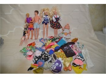 (#155) Vintage Barbie Dolls, Ken Doll, Dawn And Clothing With Accessories