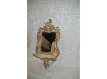 (#84) Vintage Syrocco Wood Syracuse Ornamental Co. Ornate Mirror With Shelf Cream And Gold 20'H