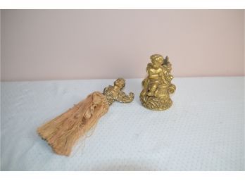 (#233) Tassel With Cherub And Gold Cherub Candle Holder