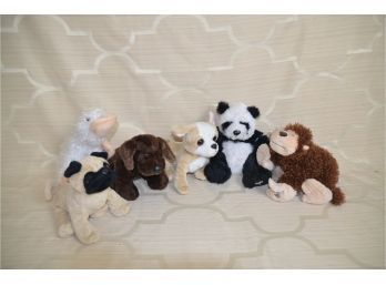 (#136) Ganz Webkinz Stuffed Animal Toys: 6 Of Them  Panda, Platypus, Pug Dog, Brown Dog, Beige Dog, Monkey