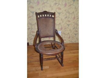(#21) Antique Wood Rocker Cain Seat And Back (cain Seat Needs Repair)