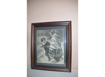 (#238) Framed Picture Vintage Children In Wagon 24x20