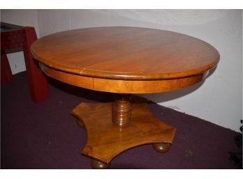 (#5) Custom Made Oak Pedestal Round Dining Table (replica Of Ethan Allen)