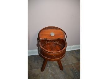 (#28) Antique Sewing 3 Leg Floor Standing Basket With Top Handle