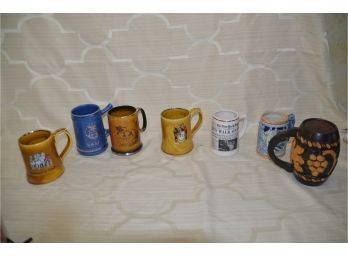 (#258) Assorted Ceramic Beer Mugs And One Wood Craved