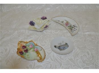 (#54) Vintage Porcelain Trinket Plates 6' And 2 Trinket Crescent 7'