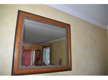 (#152) Vintage Oakwood And Resin Trim Wall Hanging Mirror 35x31