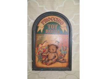 (#133) Wood Pinocchio Toy Room Wall Hanging Plaque 24x16