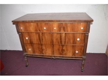 (#13) Antique Burled Wood 4 Drawer Dresser With Castor Wheels