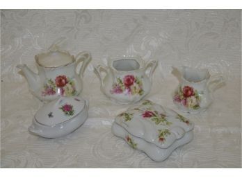 (#52) Vintage Porcelain Teapot Set, Sugar And Creamer, Japan