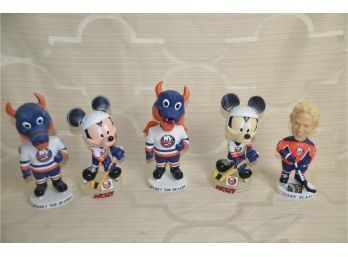 (#197) New York Islanders Bobbleheads: Mickey Mouse (2), Jason Blake, Spanky The Dragon (2)