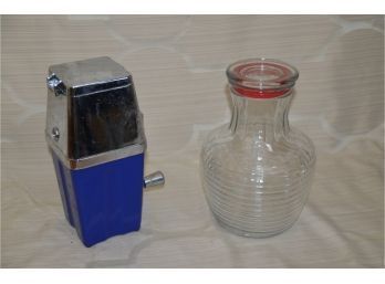 (#263) Vintage Hand Held Ice Crusher, Juice Glass Container